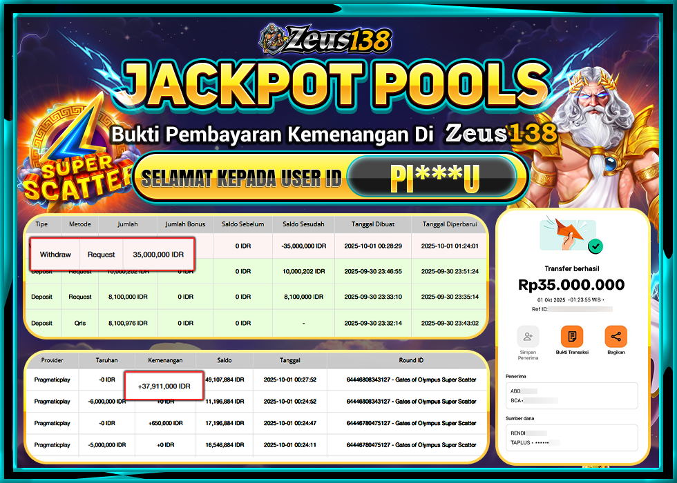 ZEUS138 GATES OF OLYMPUS SUPER SCATTER Rp 35.000.000  - LUNAS