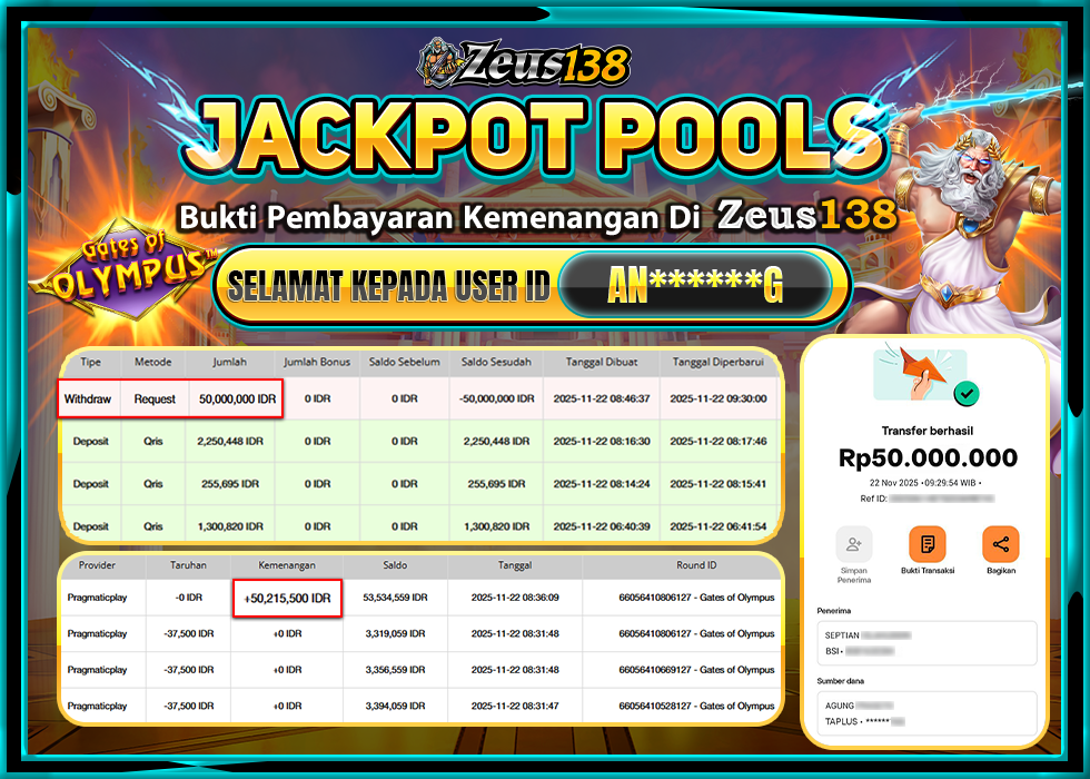 ZEUS138 GATES OF OLYMPUS Rp 50,000,000 LUNAS 