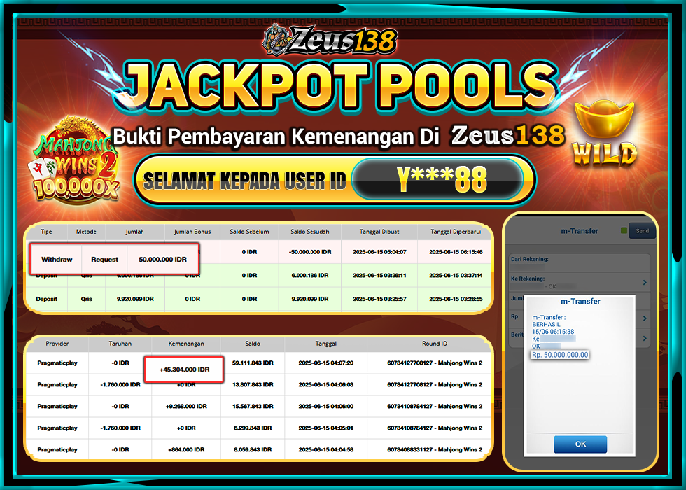 ZEUS138 MAHJONG WINS 2 Rp.50.000.000, LUNAS